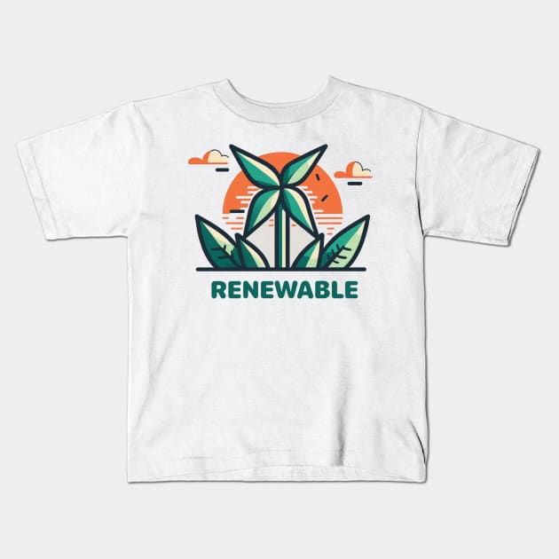 Greenbubble's Renewable Wind Turbine Design - Plant a Tree and Power Up! Kids T-Shirt by Greenbubble